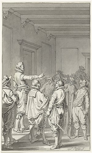 Wigbold Ripperda spreekt de burgers en de schutterij van Haarlem toe, december 1572, RP-T-00-1408