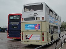 Reading Buses Optare Spectra bodied DAF DB250 rear in Ryde in June 2012 Wilts & Dorset 404 HF54 KXW and Reading Transport 730 YG02 FWB (cropped).JPG