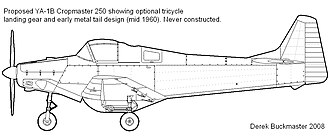 The proposed YA-1B Cropmaster featured a tricycle undercarriage, but was never produced Yeoman YA-1B Cropmaster.jpg