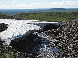 North Siberian Lowland, tundra and snowfield in Taymyr Dolgano-Nenets District. Snezhnik - panoramio.jpg