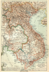 Karte von Französisch-Indochina um 1905. Mit eingezeichnet ist die französische Interessensphäre im benachbarten Königreich Siam