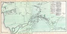 An 1873 map of Glen Cove shows the two mill ponds that historically existed at its downtown 1873 Beers Map of Glen Cove, Queens, New York City - Geographicus - GlenCove-beers-1873.jpg