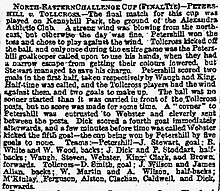 Report of Petershill winning the Glasgow North Eastern Cup, 1882 1881-82 North-Eastern Cup Final, Petershill 5-0 Tollcross, Glasgow Herald 22 May 1882.jpg