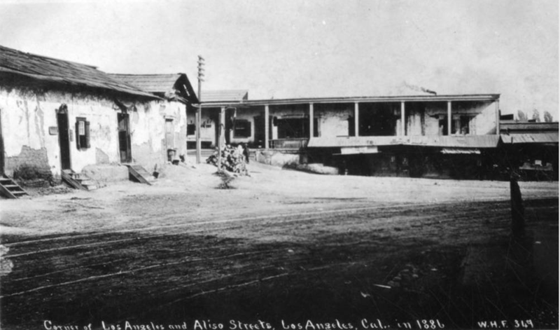 File:1886 looking east on Arcadia towards E side of S end of Calle de los Negros. Coronel Adobe at left.png