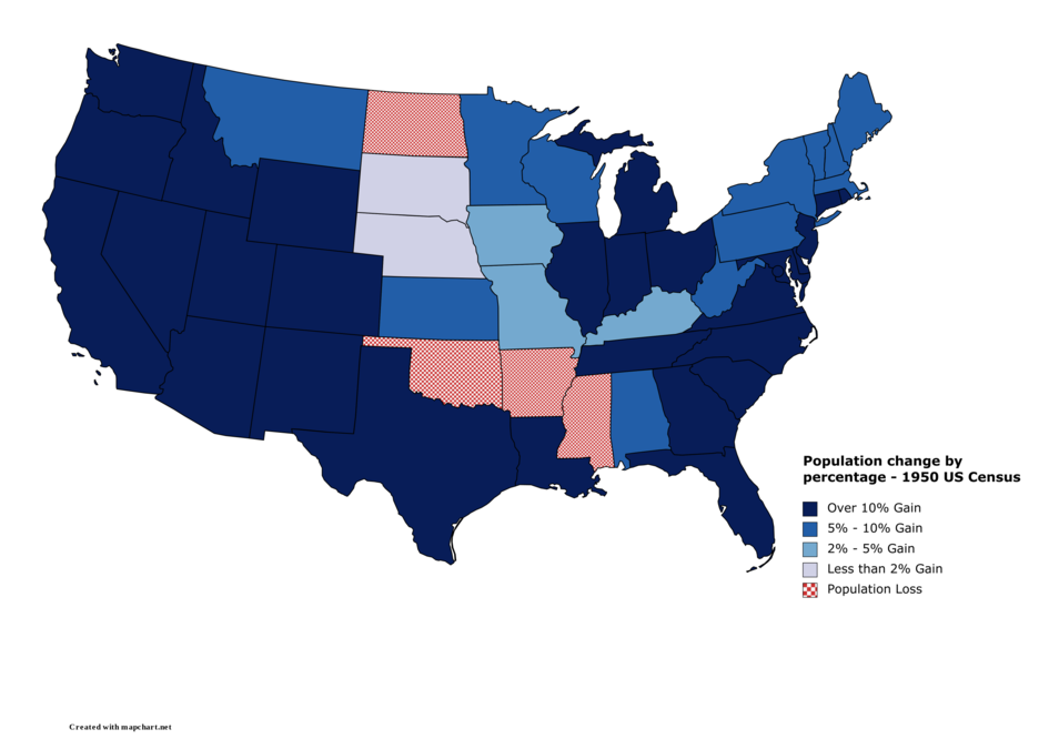 A map showing the population change of each US State by percentage.