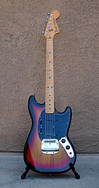 A 1978 sunburst Mustang with a one-piece maple neck. 1978 Fender Mustang.jpg