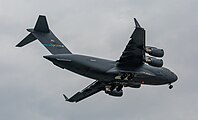A C-17 Globemaster, tail 06-6167, on final approach at Kadena Air Base in Okinawa, Japan. It is assigned to the 436th and 512th Airlift Wing out of Dover AFB in Delaware, United States.