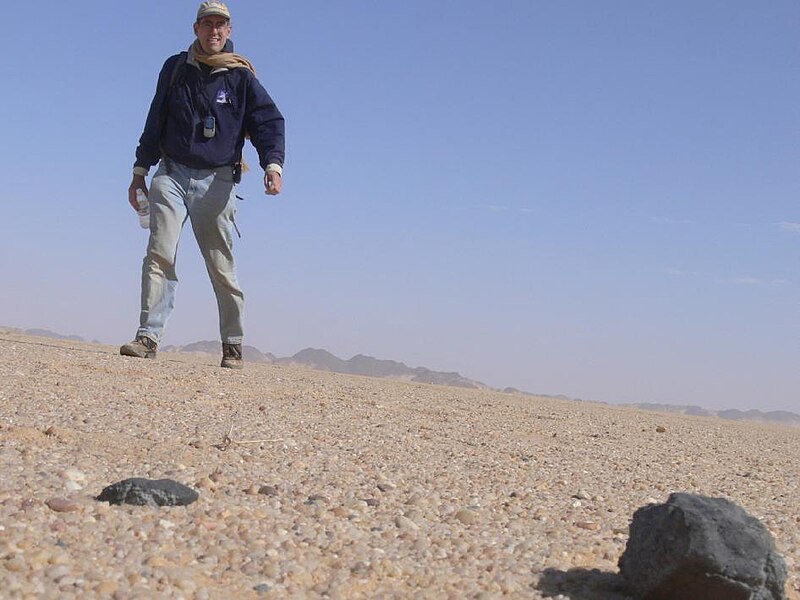 Fragment de 2008 TC3 découvert le 28 février 2009 par Peter Jenniskens, avec l'aide d'enseignants et d'étudiants de l'université de Khartoum, dans le désert Nubien au Soudan.