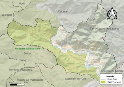 Carte de la ZNIEFF de type 2 sur la commune.