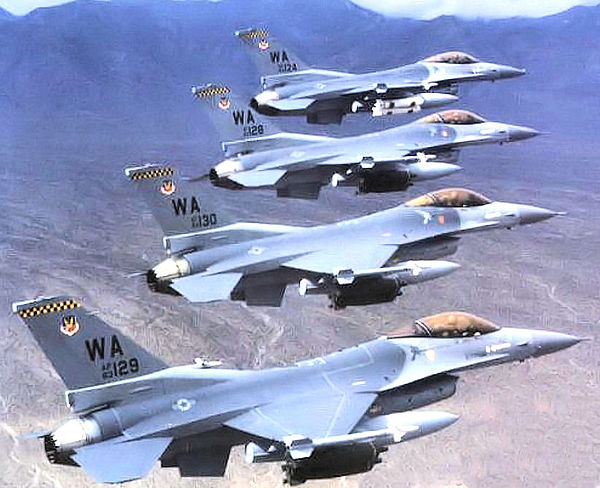 Four F-16 Fighting Falcons of the 414th Composite Training Squadron, 1992
