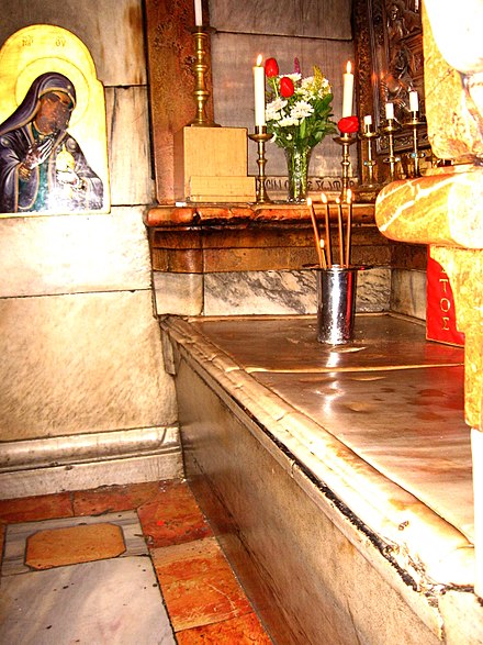 Tomb of Jesus, inside the Edicule. Church of the Holy Sepulchre, Jerusalem. This is where the Holy Fire manifests itself.