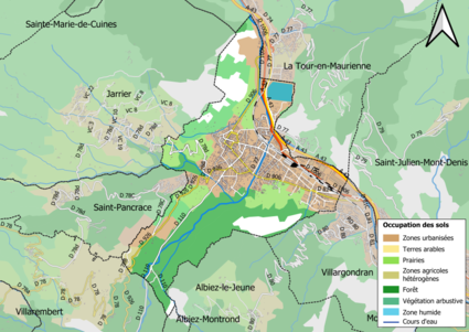 Carte des infrastructures et de l'occupation des sols en 2018 (CLC) de la commune.