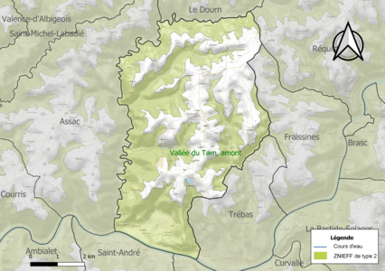 Carte de la ZNIEFF de type 2 sur la commune.