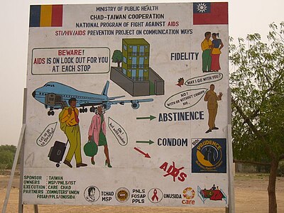 A billboard in Chad encouraging fidelity, abstinence, and condom use to help prevent AIDS