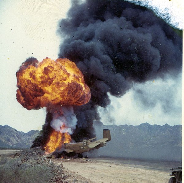 Photo of plane crash from the film taken by a person on the set