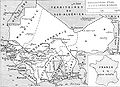 Mappa tas-seba' kolonji tal-Afrika tal-Punent Franċiża fl-1936. It-tmien kolonja, il-Volta ta' Fuq Franċiża, f'dan il-perjodu kienet maqsuma fost il-ġirien tagħha. Is-Sudan Franċiż kien fih ukoll parti kbira minn dak li llum huwa n-nofs tal-Lvant tal-Mawritanja.