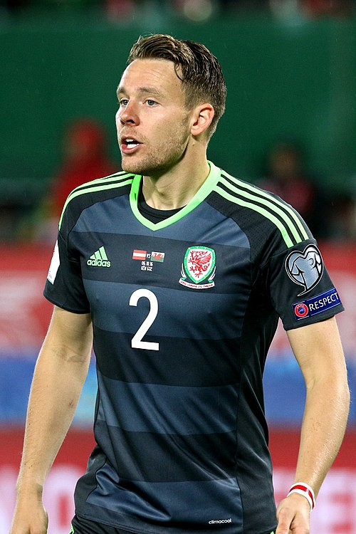 Gunter playing for Wales in 2016