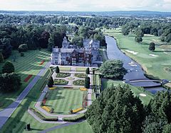 Adare Manor, granted during the 13th century to the Earls of Kildare, was lost by Thomas FitzGerald, 10th Earl of Kildare Adare Manor Aerial.jpg