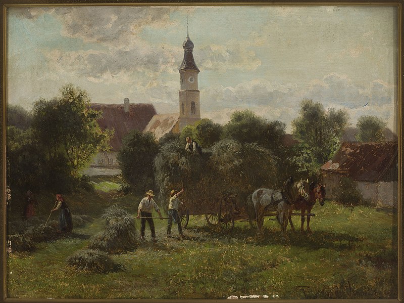 File:Adolf van der Venne - Carting hay with a view of the village and the church - M.Ob.1840 MNW - National Museum in Warsaw.jpg