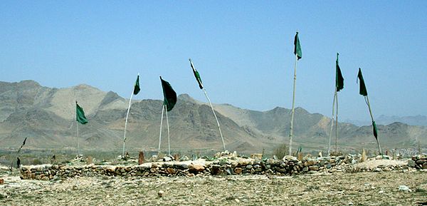 Green flags mark a graveyard in southeast Afghanistan.
