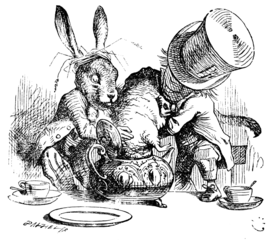 Мартовский заяц и Болванщик окунают Соню в чайник