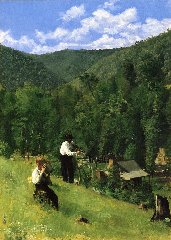 Thomas Pollock Anshutz, The Farmer and His Son at Harvesting, 1879. Five members of the Ashcan School studied with him, but went on to create quite di