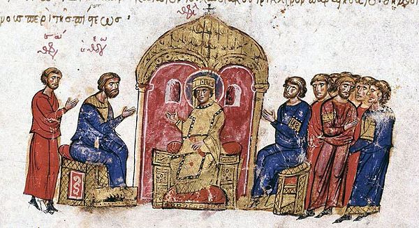 Empress Theodora discussing icons with her court.