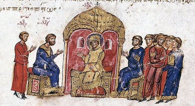 Argument about icons before the emperor, in the Skylitzis Chronicle