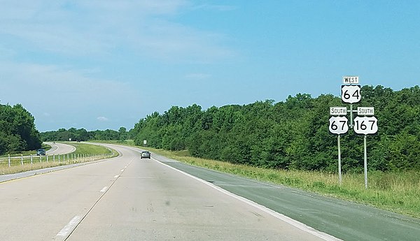 US 64 is concurrent with US 67 and US 167 between Beebe and Bald Knob.