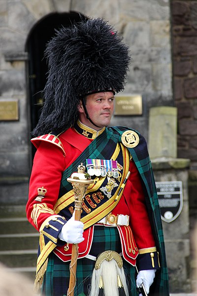 Drum major from the Band of the Royal Regiment of Scotland inside Edinburgh Castle
