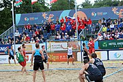 Deutsch: Beachhandball Europameisterschaften 2019 (Beach handball Euro); Tag 6: 7. Juli 2019 – Spiel um Platz Drei, Männer, Ungarn-Russland 2:0 (26:20, 23:22) English: Beach handball Euro; Day 6: 7 July 2019 – Men's Bronze Medal Match – Hungary-Russia 2:0 (26:20, 23:22)