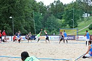 Deutsch: Beachhandball Europameisterschaften 2019 (Beach handball Euro); Tag 3: 4. Juli 2019 – Männer, Platzierungsrunde Gruppe III, Italien-Montenegro 2:0 (22:15, 18:7) English: Beach handball Euro; Day 3: 4 July 2019 – Men Consolation Round Group III – Italy-Montenegro 2:0 (22:15, 18:7)