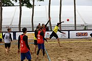 Deutsch: Beachhandball Europameisterschaften 2019 (Beach handball Euro); Tag 5: 6. Juli 2019 – Männer, Platzierungsspiel für die Ränge 5–8, Frankreich-Deutschland 0:2 (18:22, 16:19) English: Beach handball Euro; Day 5: 6 July 2019 – Placement Match/Cross Match for rank 5–8 Men – Frankreich-Deutschland 0:2 (18:22, 16:19)