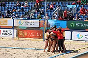 Deutsch: Beachhandball Europameisterschaften 2019 (Beach handball Euro); Tag 2: 3. Juli 2019 – Frauen, Vorrunde Gruppe C, Spanien-Griechenland 2:1 (12:20, 18:16; 8:2) English: Beach handball Euro; Day 2: 3 July 2019 – Women Preliminary Round Group C – Spain-Greece 2:1 (12:20, 18:16; 8:2)