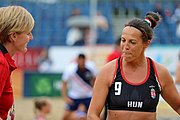 Deutsch: Beachhandball Europameisterschaften 2019 (Beach handball Euro); Tag 5: 6. Juli 2019 – Frauen, Halbfinale, Ungarn-Niederlande 2:0 (19:16, 15:12) English: Beach handball Euro; Day 5: 6 July 2019 – Semifinal Women – Hungary-Netherlands 2:0 (19:16, 15:12)