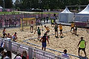 Deutsch: Beachhandball bei den Olympischen Jugendspielen 2018; Tag 4, 10. Oktober 2018; Jungs, Vorrunde, Gruppe B - Portugal-Paraguay 2:0 English: Beach handball at the 2018 Summer Youth Olympics at 10 October 2018 – Boys Preliminary Round Group B – Portugal-Paraguay 2:0