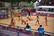 Deutsch: Beachhandball bei den Olympischen Jugendspielen 2018; Tag 5, 10. November 2018; Mädchen, Hauptrunde - Kroatien-Argentinien 1:2 English: Beach handball at the 2018 Summer Youth Olympics at 11 October 2018 – Girls Main Round – Croatia-Argentina 1:2