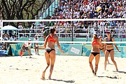 Deutsch: Beachvolleyball bei den Olympischen Jugendspielen 2018; Tag 9, 15. Oktober 2018; Mädchen, Viertelfinale: USA-Spanien 2–1 (21–19/17–21/15–9) English: Beach volleyball at the 2018 Summer Youth Olympics at 15 October 2018 – Girls Quarterfinals: USA-Spain 2–1 (21–19/17–21/15–9)