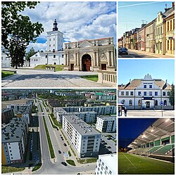 Complexo do palácio e parque Radziwiłł, casas na rua Moniuszki, estação ferroviária Zesłańców Sybiru, estádio municipal, conjunto habitacional Podmiejska