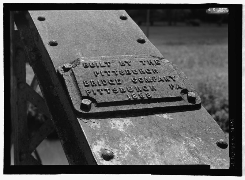 File:Builder's plate reading "built by the Pittsburgh Bridge Company, Pittsburgh PA 1888". - Yeakle Mill Bridge, State Route 3026 (Mill Road) spanning Little Cove Creek, Sylvan, Franklin HAER PA-591-7.tif