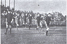 Christian Brothers College players walking onto Perth Oval in 1919 CBC Footy Team on Perth Oval 1919.jpg