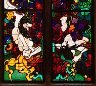 Ausschnitt aus Mehoffers Märtyrerfenster, 1898–1899, in der Freiburger Kathedrale St. Nikolaus
