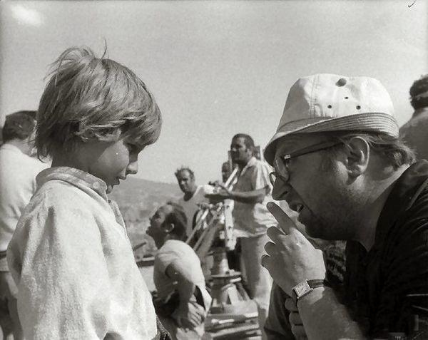 Director Sergio Leone (right) and Enzo Santaniello on the set of the film.