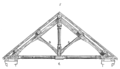 Zeichnung eines historischen Dachbinders bei einem Pfettendach. Der Binder ist das Dreieck, was auf den Mauerlatten (geschnitten) aufliegt und die Pfetten (geschnitten) trägt.