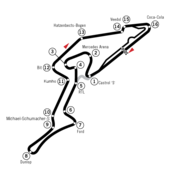 Nürburgring'in mevcut yerleşim planının çizimi.