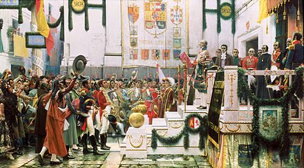 The promulgation of the Constitution of 1812, oil painting by Salvador Viniegra.