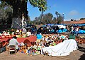 Selling crafts just outside the entrance to the Church and ex monastery of San Francisco in Tzintzuntzan, Michoacan