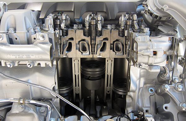 Diesel fuel injector as installed in a MAN V8 Diesel engine