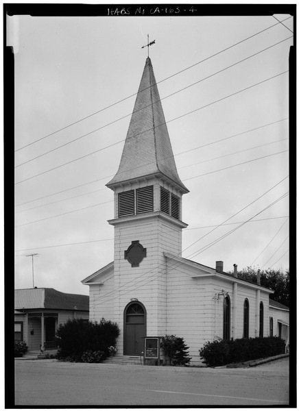 File:EAST FRONT AND NORTH SIDE - Congregational Church, San Gregorio Street, Pescadero, San Mateo County, CA HABS CAL,41-PESC,2-4.tif