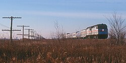 The Amtrak Lake Shore Limited passing through Terre Coupee in 1988